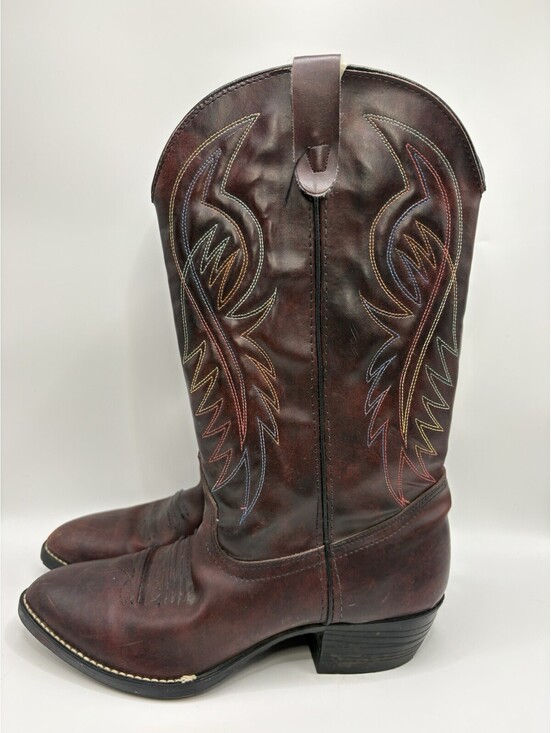 Bronco Burgundy Faux Leather Cowboy Boots Men 9.5 EE Pull On Western Made in USA main image 9